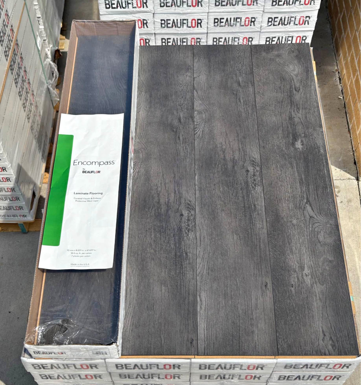 Beau Flor Encompass Charred Oak Laminate Flooring Water & Scratch Resistant 10MM Thickness “ONLY PICK UP”