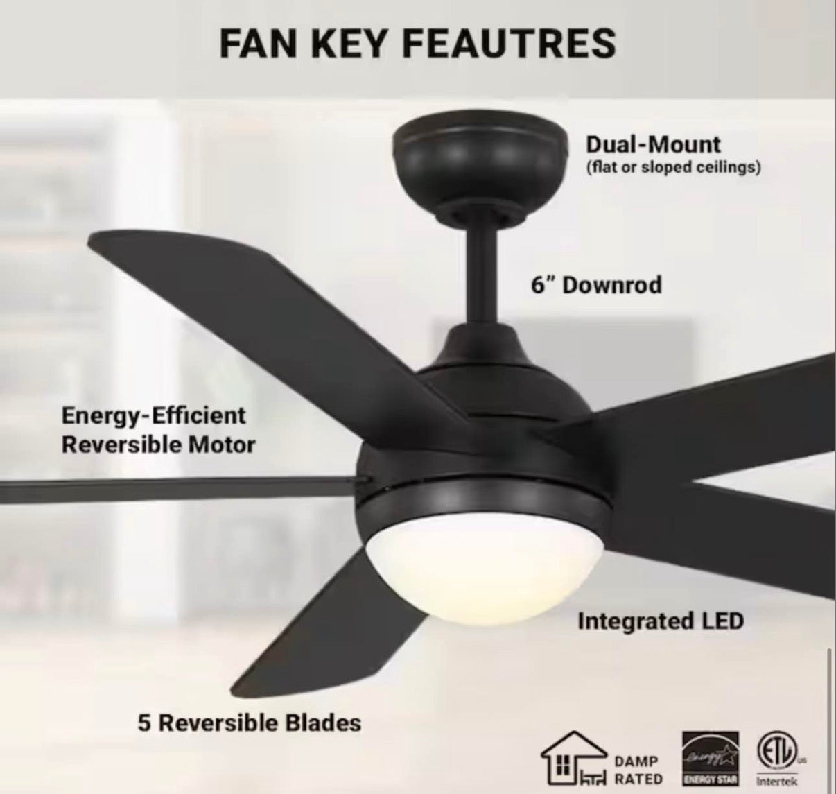 Hampton Bay Morland 52 in. Smart Indoor/Covered Outdoor Matte Black Ceiling Fan with Remote and Integrated LED Powered by Hubspace