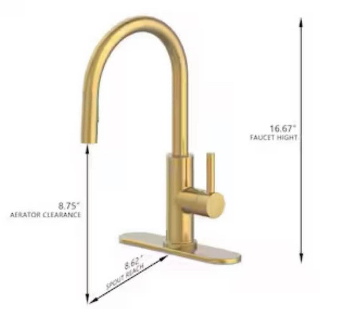 allen + roth Harlow Brushed Gold Single Handle Pull-down Kitchen Faucet with Sprayer (Deck Plate and Soap Dispenser Included)