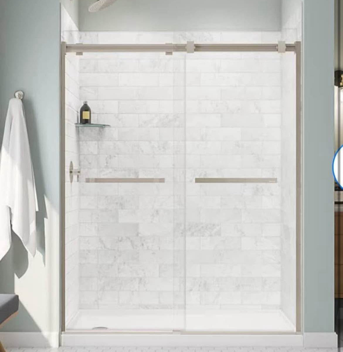 MAAX Duel CHROME 56-in to 58-1/2-in W x 74-in H Frameless Bypass Sliding Shower door 5/16-in Thick Clear Glass
