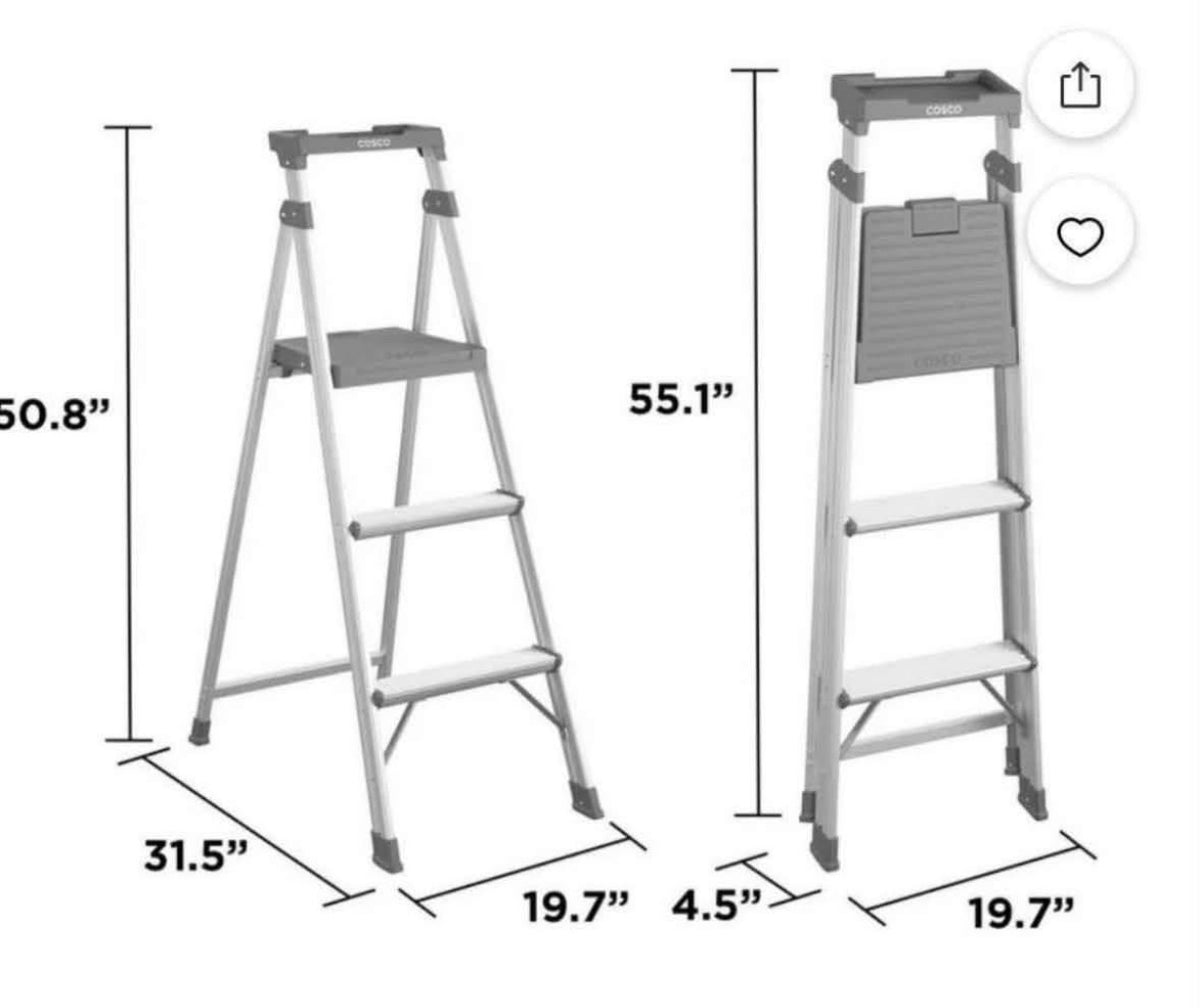 —- LABOR DAY SPECIAL —-
PICK UP ONLY
Cosco Lite Solutions 3-step Step Stool, 9ft 3in Max Reach Aluminum and Gray,