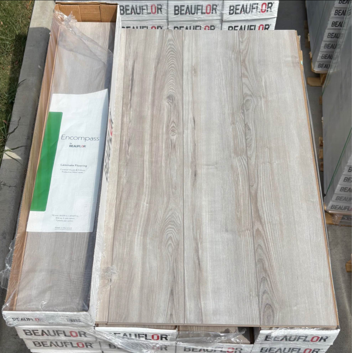 Beauflor Encompass Winter Ash laminate wood flooring 10MM Thickness Scratch & Water Resistant 8”x48” “ONLY PICK UP”