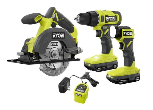 Ryobi ONE+ 18V Cordless 3-Tool Combo Kit  Drill Saw Light