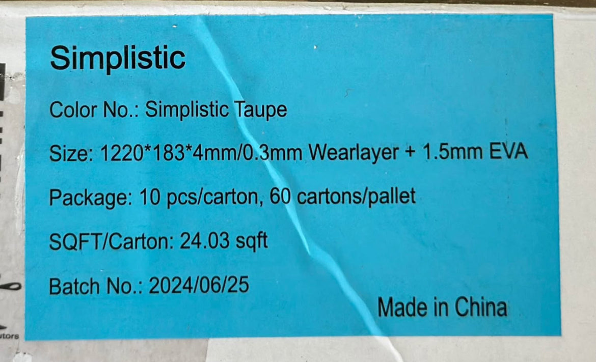 Simplistic Taupe WaterProof Flooring SPC Luxury Vinyl 5.5MM 12Mil Wearlayer 7”x48” W/ Pre-attached Underlayment “ONLY PICK UP “
