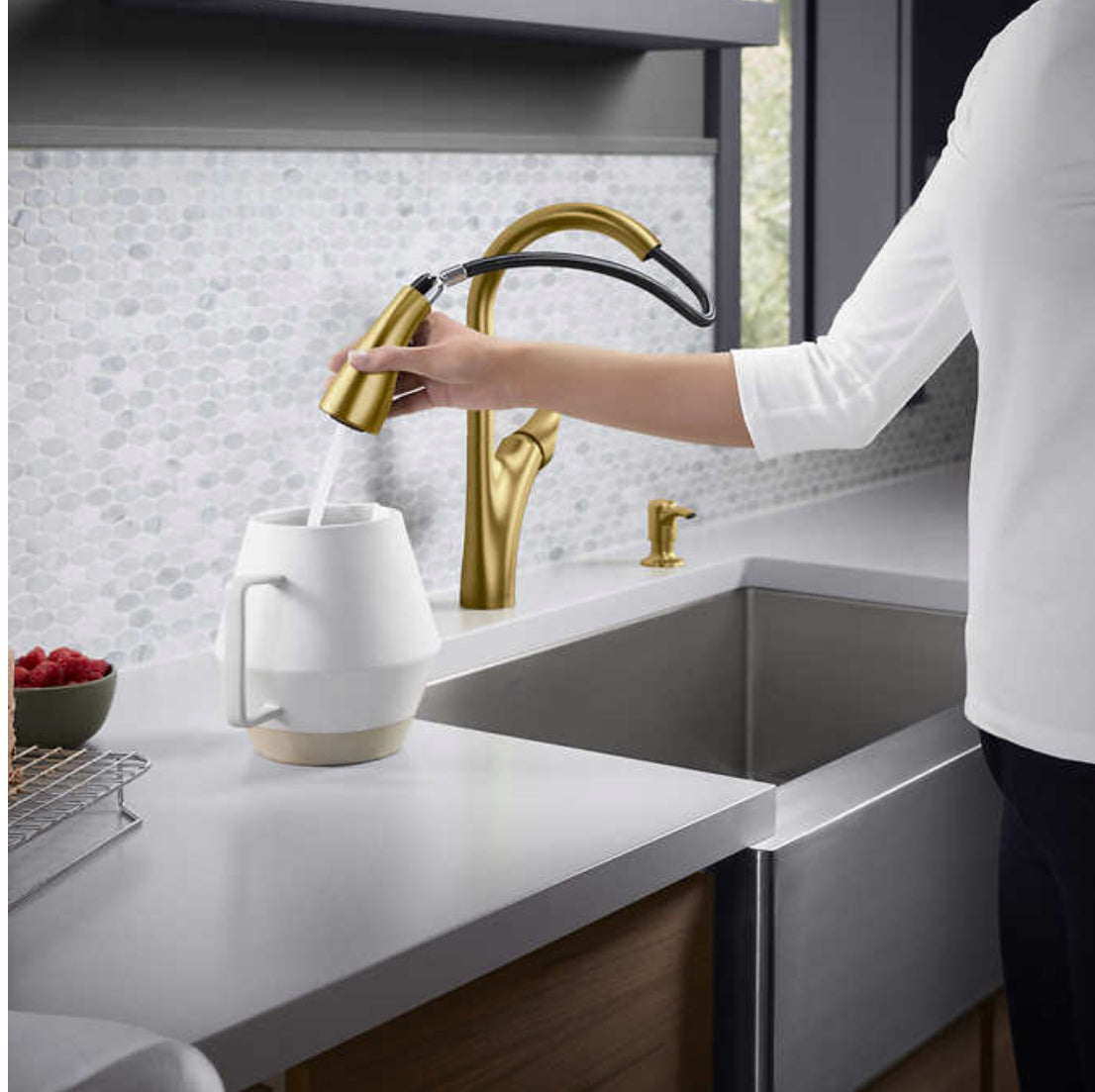 Kohler Brushed Gold Transitional Pull Down Kitchen Faucet