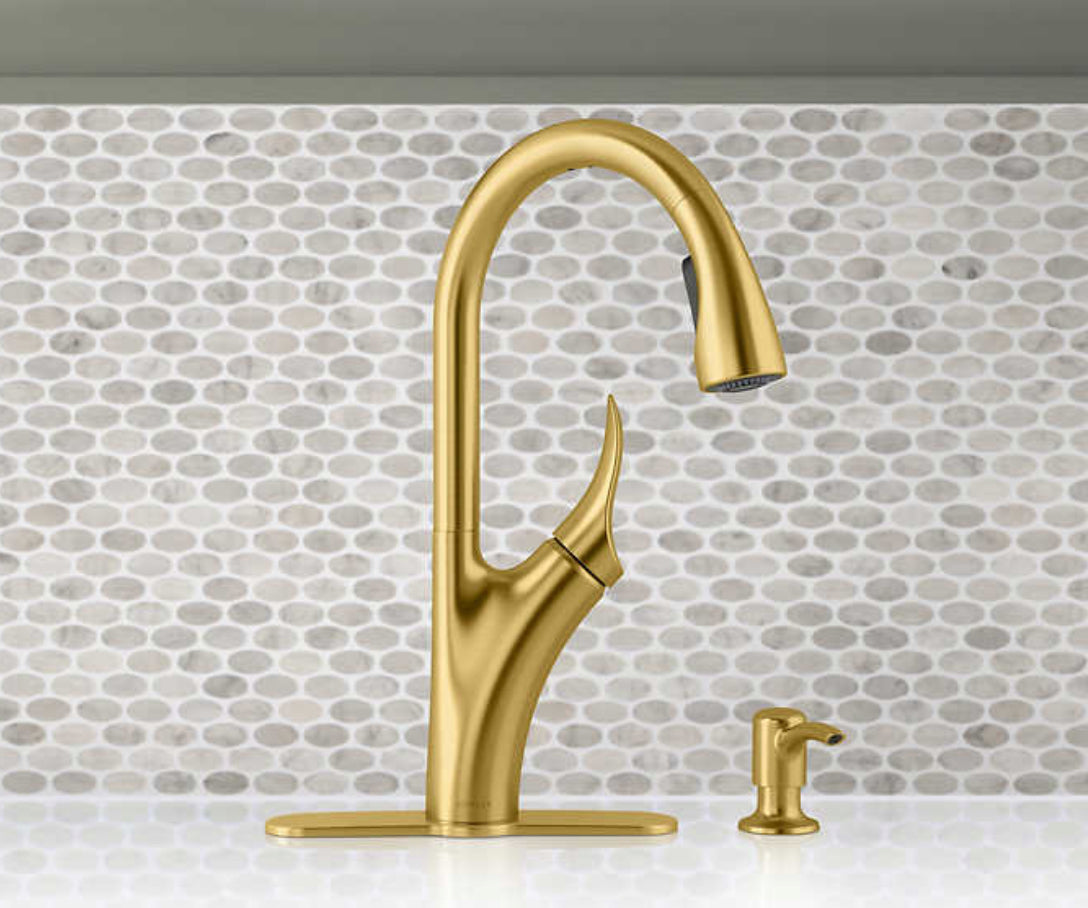 Kohler Brushed Gold Transitional Pull Down Kitchen Faucet
