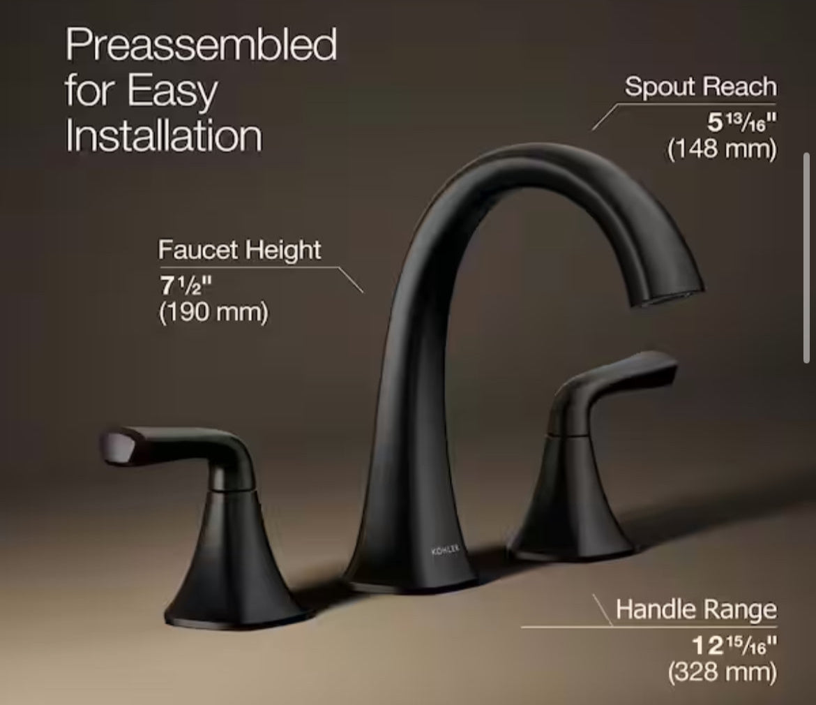 KOHLER Ridgeport Widespread Bathroom Sink Faucet Matte Black Finish