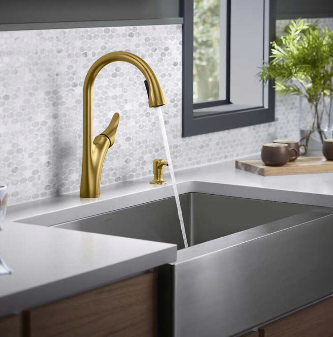 Kohler Brushed Gold Transitional Pull Down Kitchen Faucet