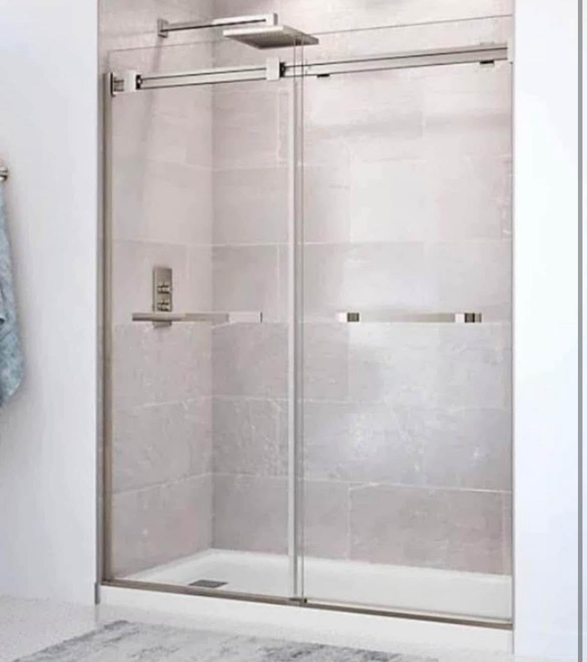 MAAX Duel CHROME 56-in to 58-1/2-in W x 74-in H Frameless Bypass Sliding Shower door 5/16-in Thick Clear Glass