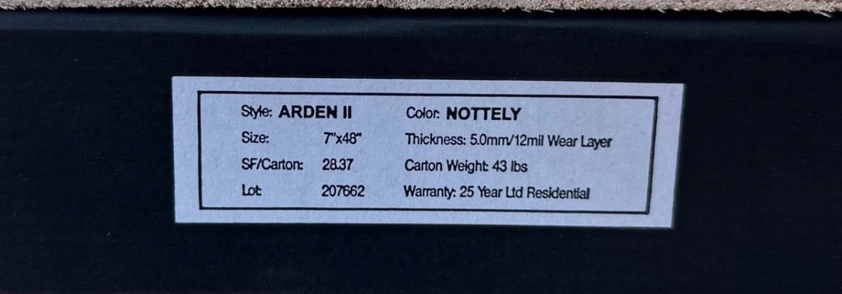 ARDEN II Nottely Waterproof Vinyl Flooring 5MM 12Mil Wearlayer Clicklock 7”x48” ONLY PICK UP