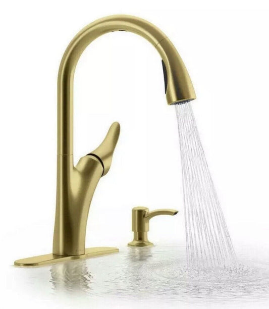 Kohler Brushed Gold Transitional Pull Down Kitchen Faucet