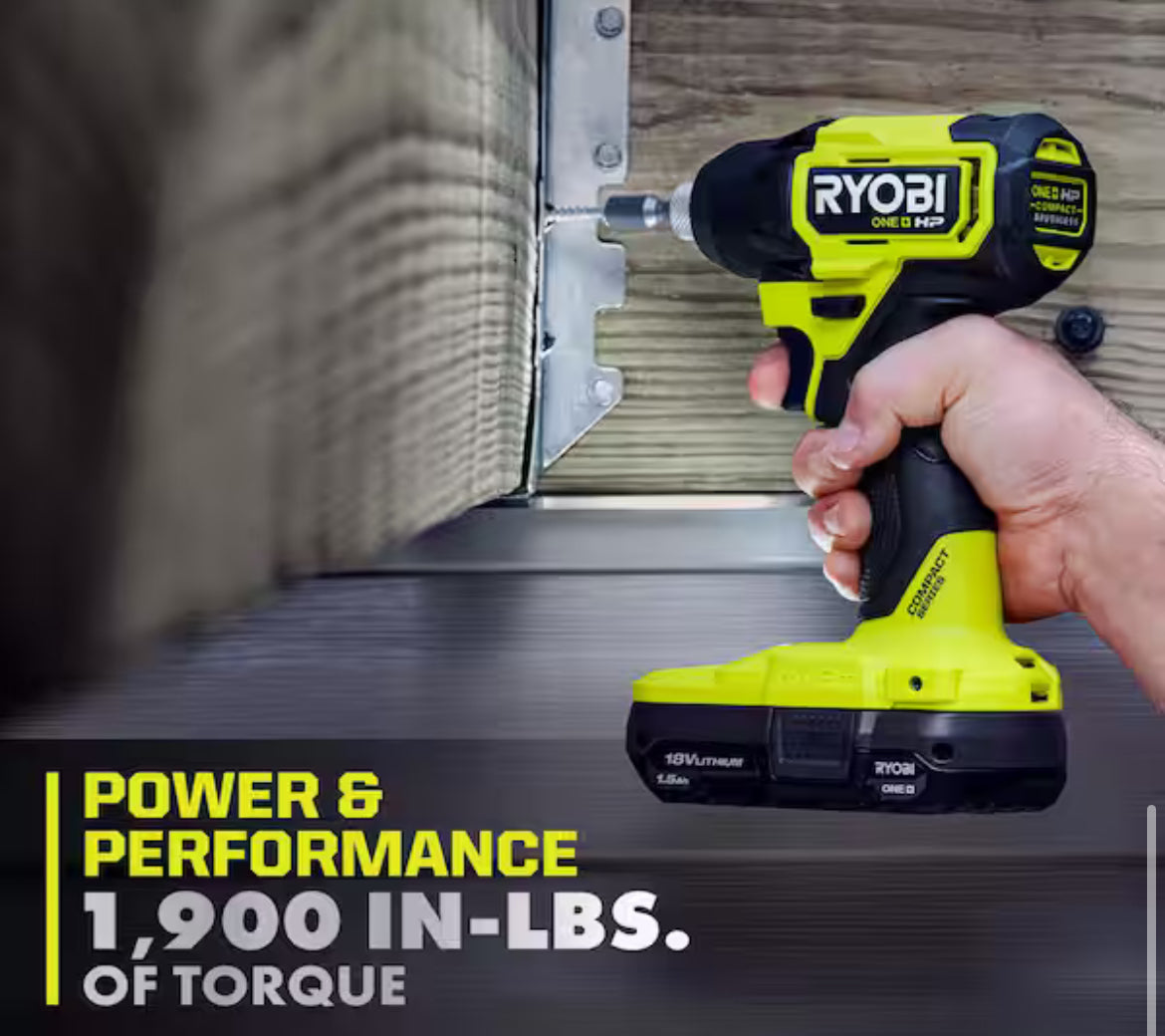 RYOBIONE+ HP 18V Brushless Cordless Compact 1/2 in. Drill and Impact Driver Kit with (2) 1.5 Ah Batteries, Charger, and Bag