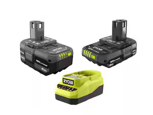 RYOBI ONE+ 18V Lithium-lon Starter Kit with 2.0 Ah Battery, 4.0 Ah Battery, and Charger (ONLY PICK UP)