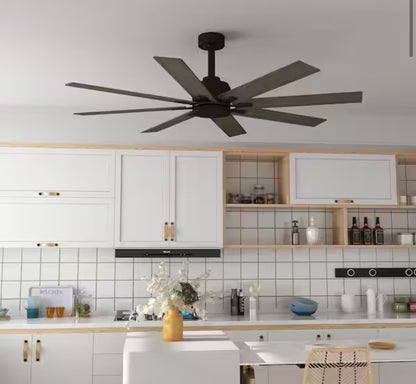 Indoor Outdoor Use 65 in. Black Solid Wood Grain 8 Blade Propeller Ceiling Fan with Remote Control, 5-Speed Adjustable “ONLY PICK UP”