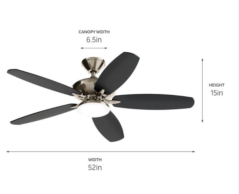 KICHLER Renew Designer 52 in. Indoor/Outdoor Brushed Nickel Dual Mount Ceiling Fan with LED Bulbs with Remote Control Included