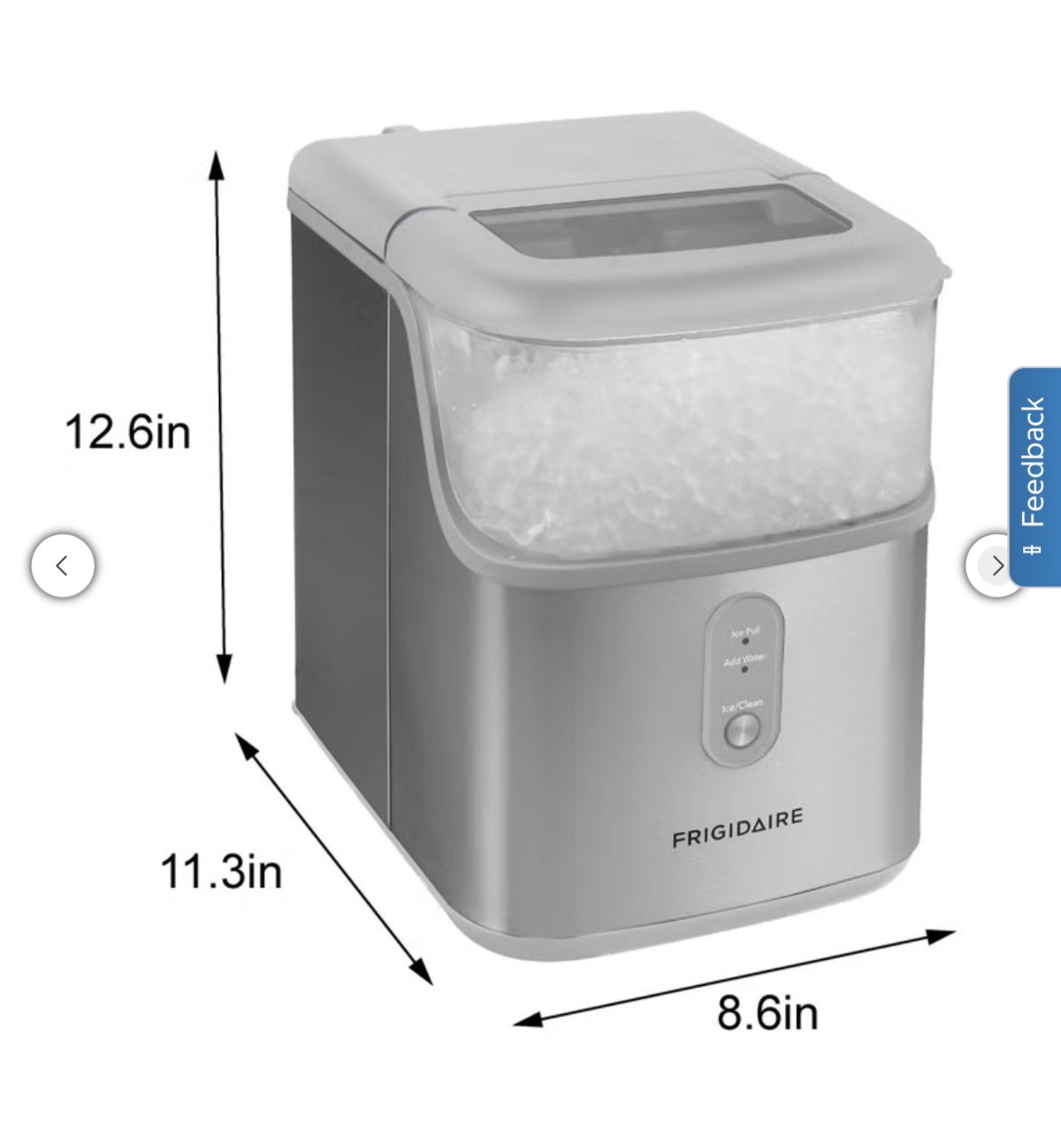 Frigidaire Crunch Countertop Nugget Ice Maker, 33 lbs, Stainless Scoop Included