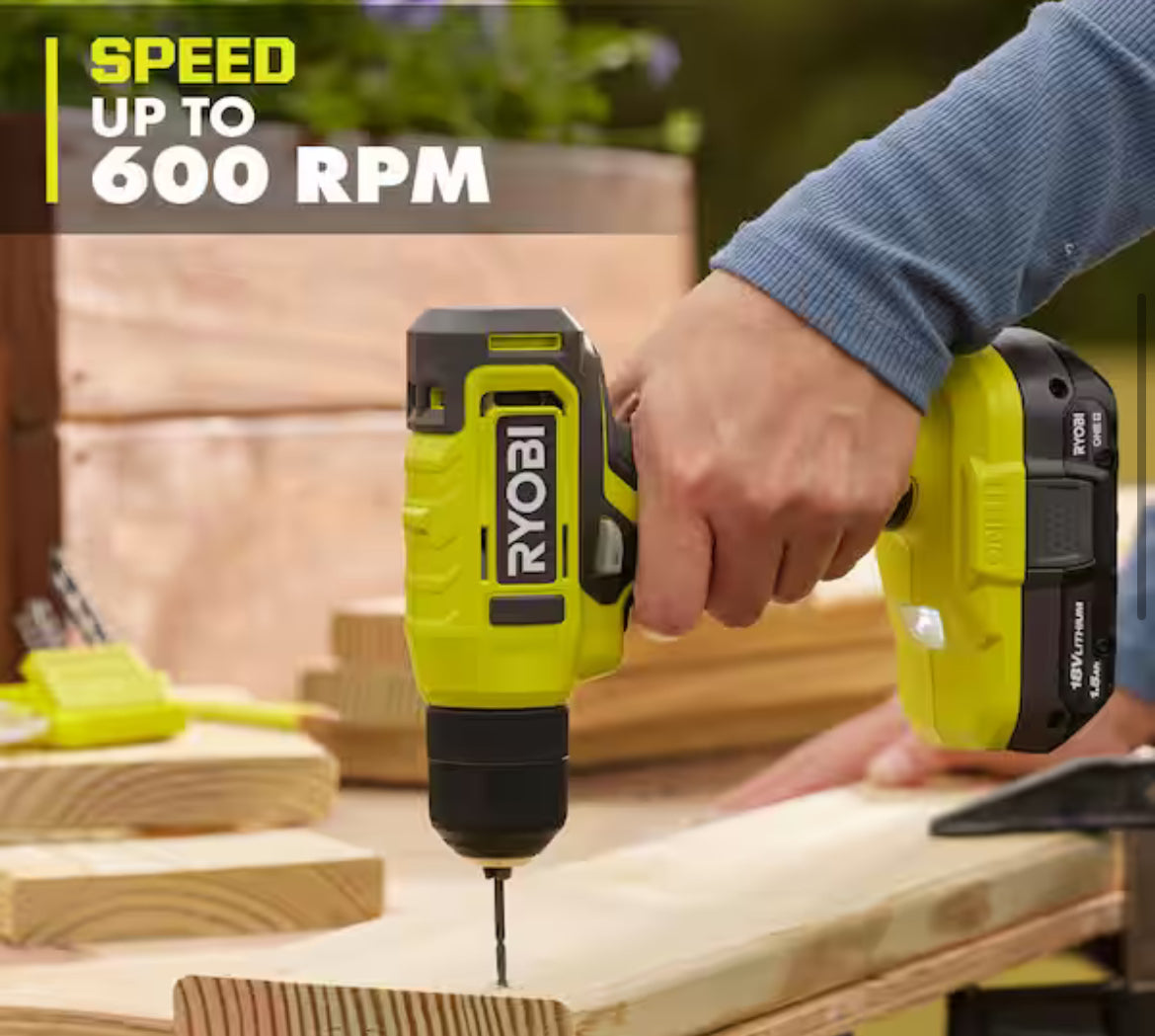 RYOBIONE+ 18V Cordless 3/8 in. Drill/Driver Kit with 1.5 Ah Battery and Charger