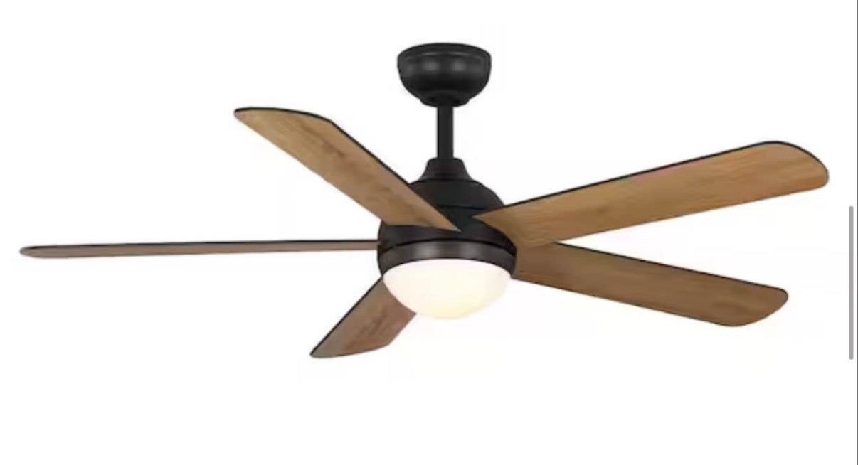 Hampton Bay Morland 52 in. Smart Indoor/Covered Outdoor Matte Black Ceiling Fan with Remote and Integrated LED Powered by Hubspace