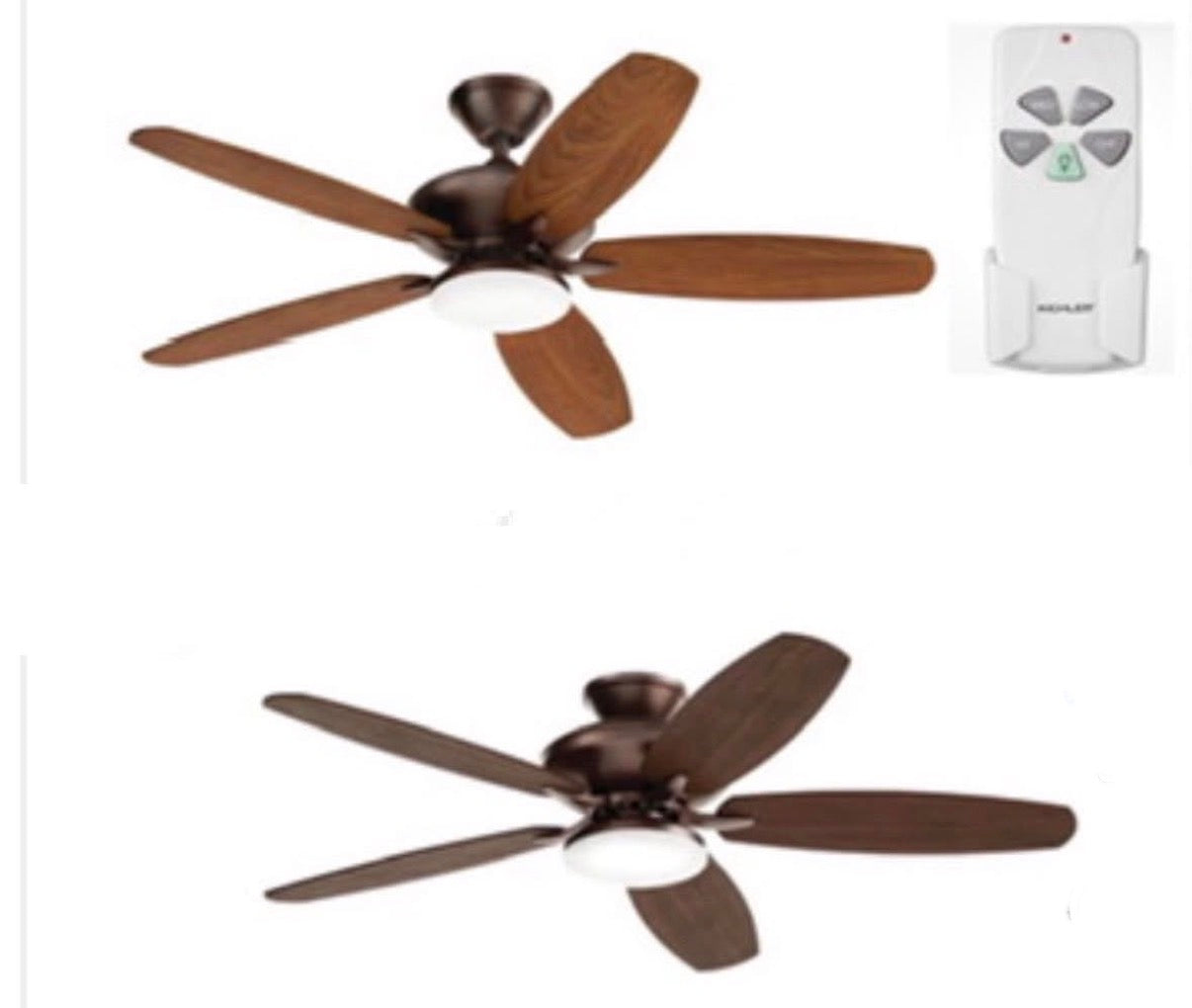 KICHLER Renew Designer 52 in. Outdoor Satin Natural Bronze Dual Mount Ceiling Fan with LED Bulbs with Remote Control Included