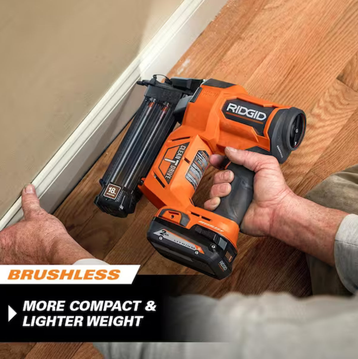 RIDGID 18V Brushless Cordless 18-Gauge 2-1/8 in. Brad Nailer with CLEAN DRIVE Technology