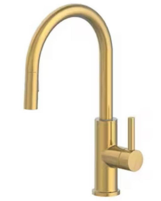 allen + roth Harlow Brushed Gold Single Handle Pull-down Kitchen Faucet with Sprayer (Deck Plate and Soap Dispenser Included)