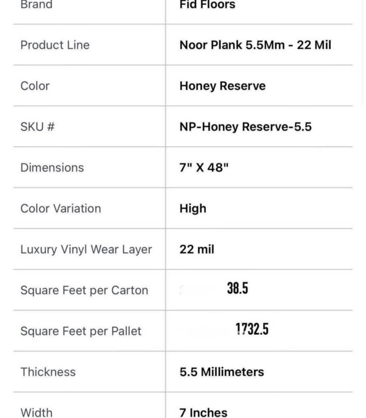 Noor Vinyl Plank 5.5MM Honey Reserve - 22 Mil Wear Layer by Fid Floors Waterproof (Pick up Only)