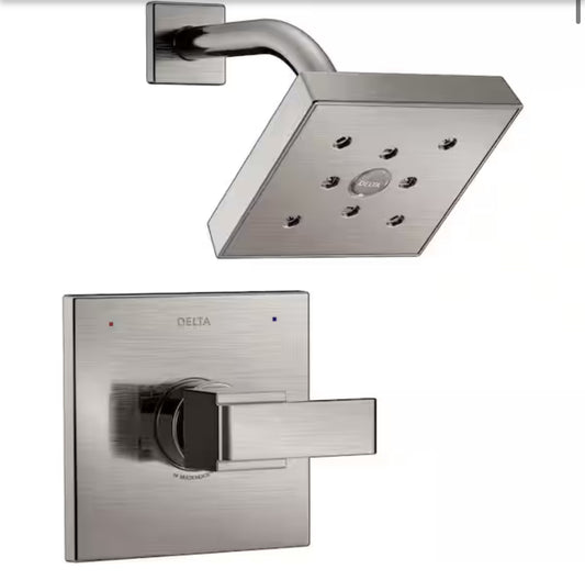 DeltaAra 1-Handle Shower Faucet Trim Kit in Stainless Featuring H2Okinetic (Valve Not Included)