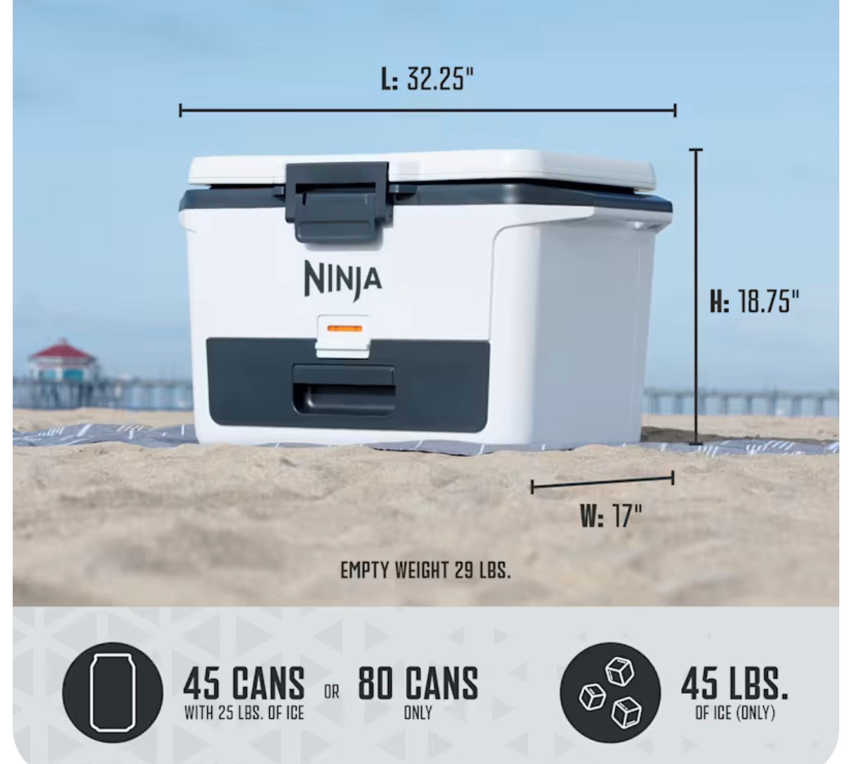 “ONLY PICK UP”NINJA FrostVault 50- qt Hard Cooler with Dry Zone in White
