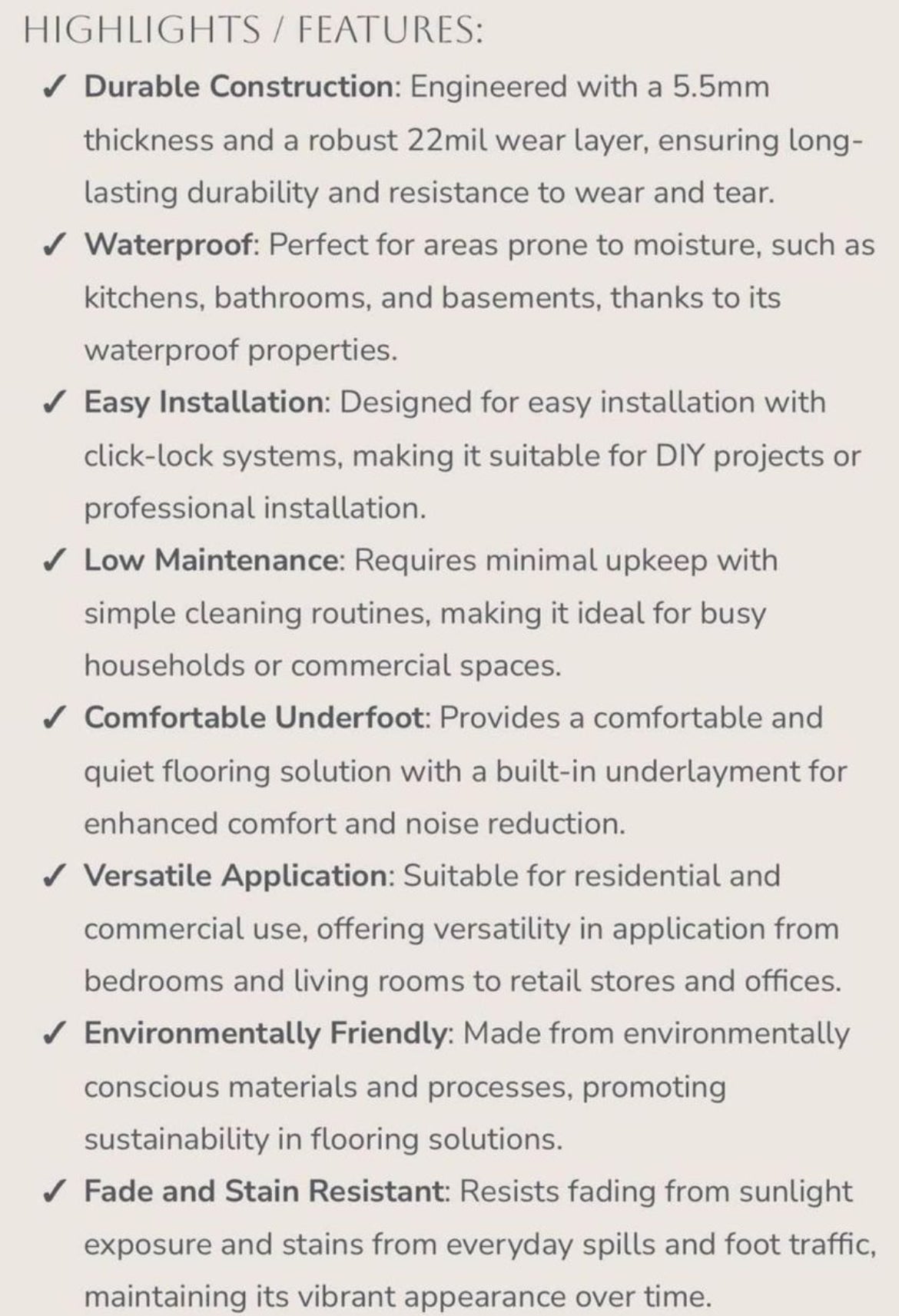 Noor Plank Accolada Waterproof Vinyl Flooring 22 Mil Wear Layer 5.5 thickness builtin underlayment for enhanced comfort and noise reduction (PICK UP ONLY )