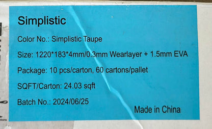 Simplistic Taupe WaterProof Flooring SPC Luxury Vinyl 5.5MM 12Mil Wearlayer 7”x48” W/ Pre-attached Underlayment “ONLY PICK UP “