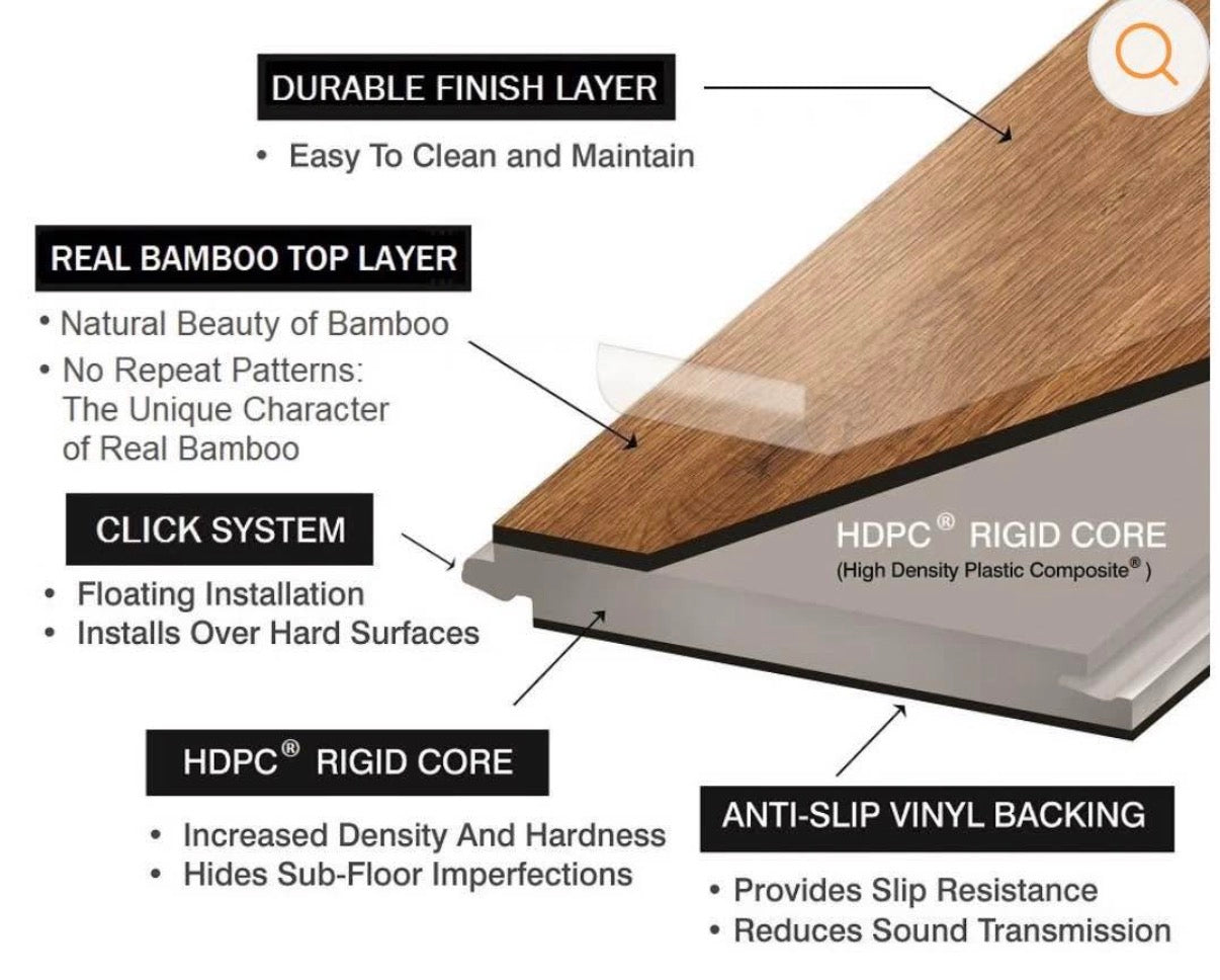 Chestnut Charm Bamboo Plank Flooring 100% waterproof Click-Lock 7.5”x73” Wood Grain Look 8.3MM Thick (ONLY PICK UP)