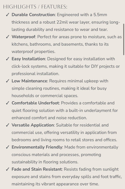 WATERPROOF Vinyl Flooring Noor Plank Accolada 22Mil Wear Layer 5.5 MM Click-Lock LOCAL PICK UP