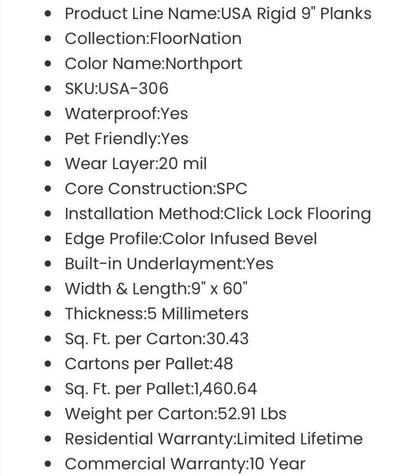 “ONLY PICK UP  “
FloorNation Northport 6MM Waterproof LVP Luxury Vinyl Flooring 20Mil WearLayer