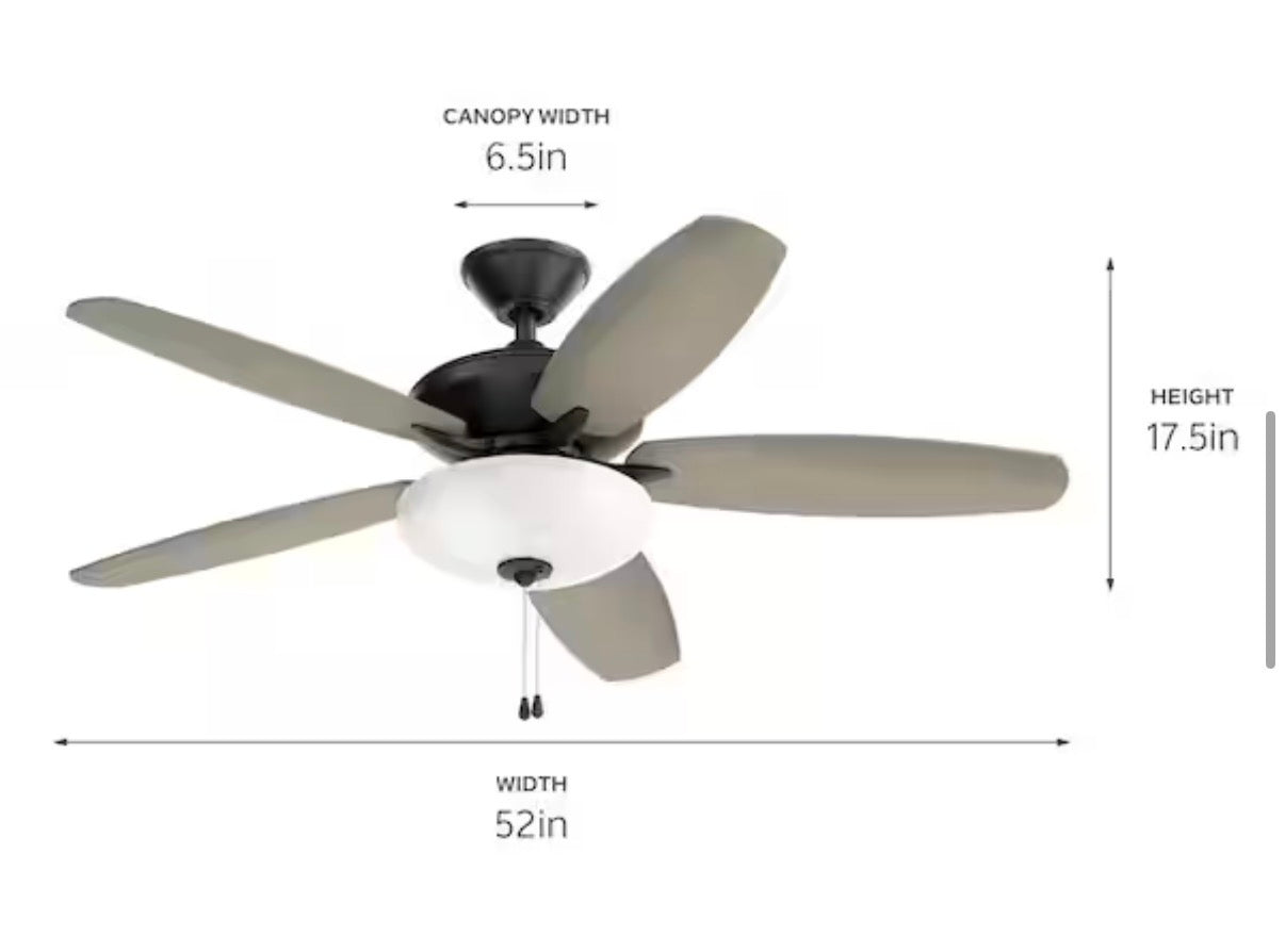 KICHLER Renew Select 52 in. Indoor Satin Black Dual Mount Ceiling Fan with LED Bulbs with Pull Chain