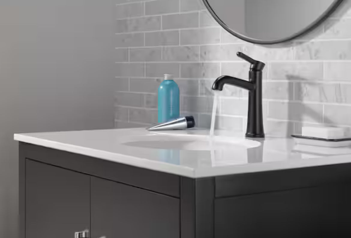 DeltaGreydon Single Handle Single Hole Bathroom Faucet in Matte Black