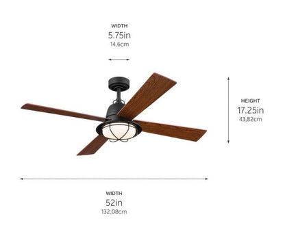 KICHLER Parlour 52 in. Indoor Distressed Black Downrod Mount Ceiling with Integrated LED with Remote Control