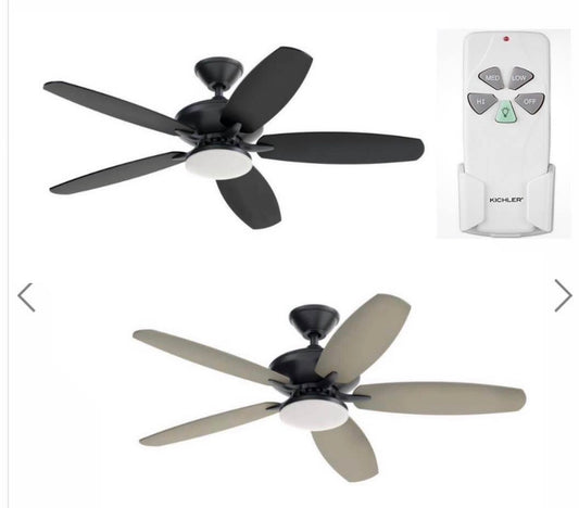 KICHLER Renew Designer 52 in. Indoor/Outdoor Satin Black Dual Mount Ceiling Fan with LED Bulbs with Remote Control Included