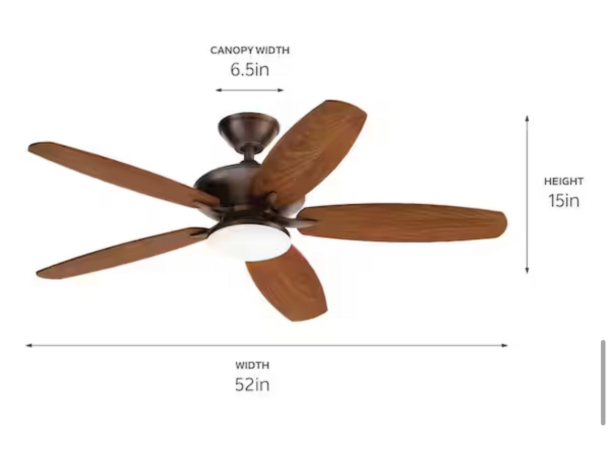 KICHLER Renew Designer 52 in. Outdoor Satin Natural Bronze Dual Mount Ceiling Fan with LED Bulbs with Remote Control Included