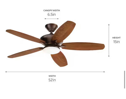KICHLER Renew Designer 52 in. Outdoor Satin Natural Bronze Dual Mount Ceiling Fan with LED Bulbs with Remote Control Included