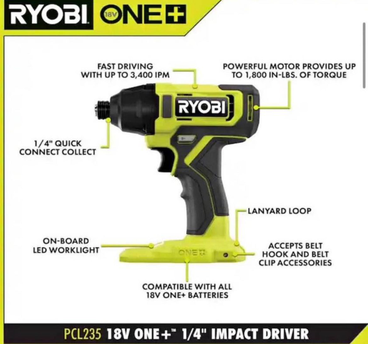 RYOBI ONE+ 18V Cordless 2-Tool Combo Kit with Drill/Driver, Impact Driver, (2) 1.5 Ah Batteries, and Charger