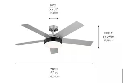KICHLER Compass 52 in. Indoor Brushed Nickel Downrod Mount Ceiling Fan with Integrated LED with Remote Control
