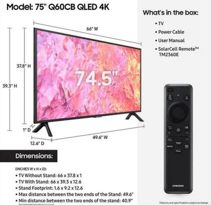 SAMSUNG 75" Class Q60CB QLED 4K Smart TV QN75Q60CBFXZA 2023 "PICK UP ONLY"