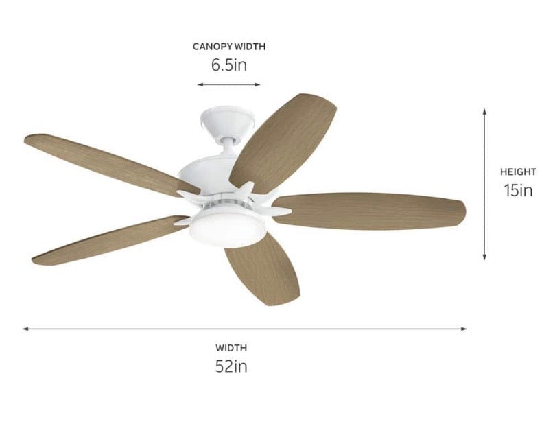 KICHLER Renew Designer 52 in. Indoor/Outdoor Matte White Dual Mount Ceiling Fan with LED Bulbs with Remote Control Included
