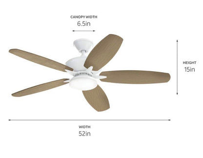 KICHLER Renew Designer 52 in. Indoor/Outdoor Matte White Dual Mount Ceiling Fan with LED Bulbs with Remote Control Included