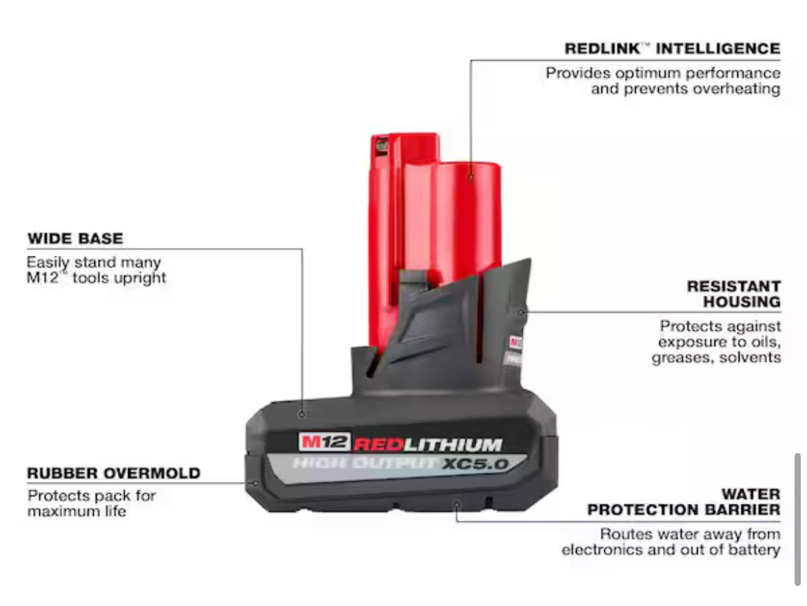 MilwaukeeM12 12V Lithium-Ion XC High Output 5.0 Ah Battery Pack (2-Pack) Starter Kit with Charger