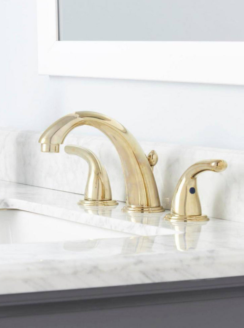 Glacier Bay Builders 8 in. Widespread Double-Handle High-Arc Bathroom Faucet in Polished Brass