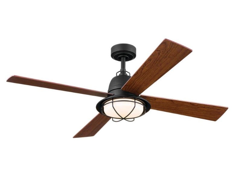 KICHLER Parlour 52 in. Indoor Distressed Black Downrod Mount Ceiling with Integrated LED with Remote Control