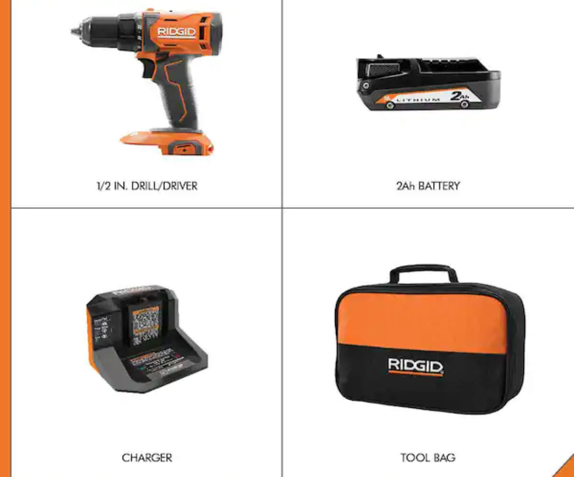 RIDGID18V Cordless 1/2 in. Drill/Driver Kit with (1) 2.0 Ah Battery and Charger