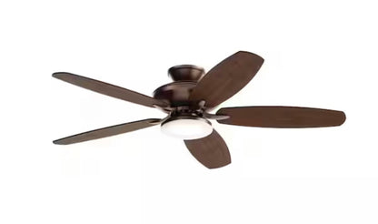 KICHLER Renew Designer 52 in. Outdoor Satin Natural Bronze Dual Mount Ceiling Fan with LED Bulbs with Remote Control Included