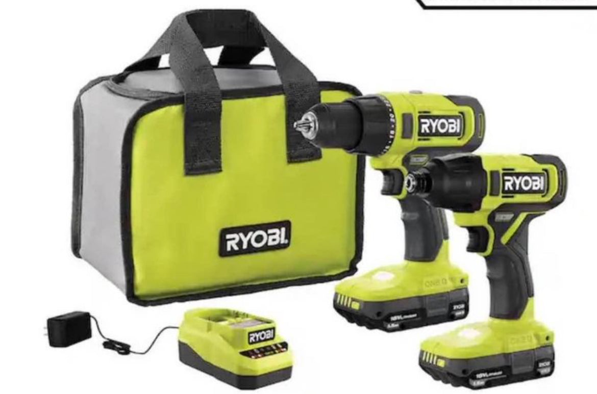 RYOBI ONE+ 18V Cordless 2-Tool Combo Kit with Drill/Driver, Impact Driver, (2) 1.5 Ah Batteries, and Charger